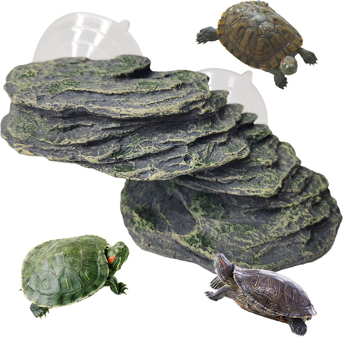 Turtle Basking Platform Baby Tortoise Climbing Ramp Shale Reptiles - Gray - S: 6.0”Lx2.7”Wx2.7”H