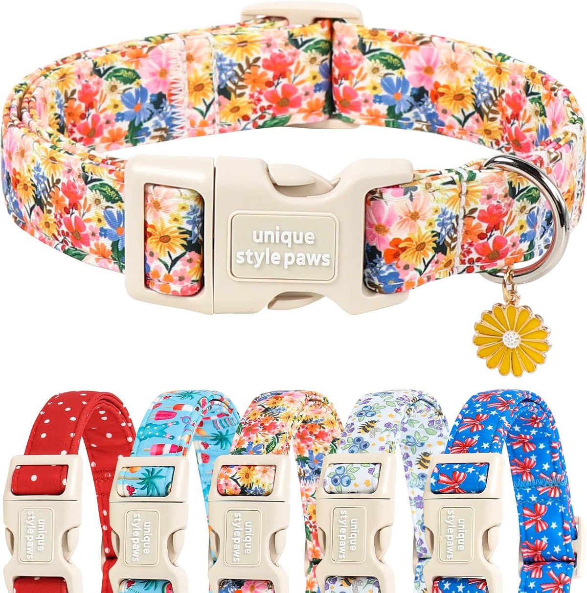 Dog Collar With Metal Buckle, Red Rose Flower Gift for Small - Blossoms / XS