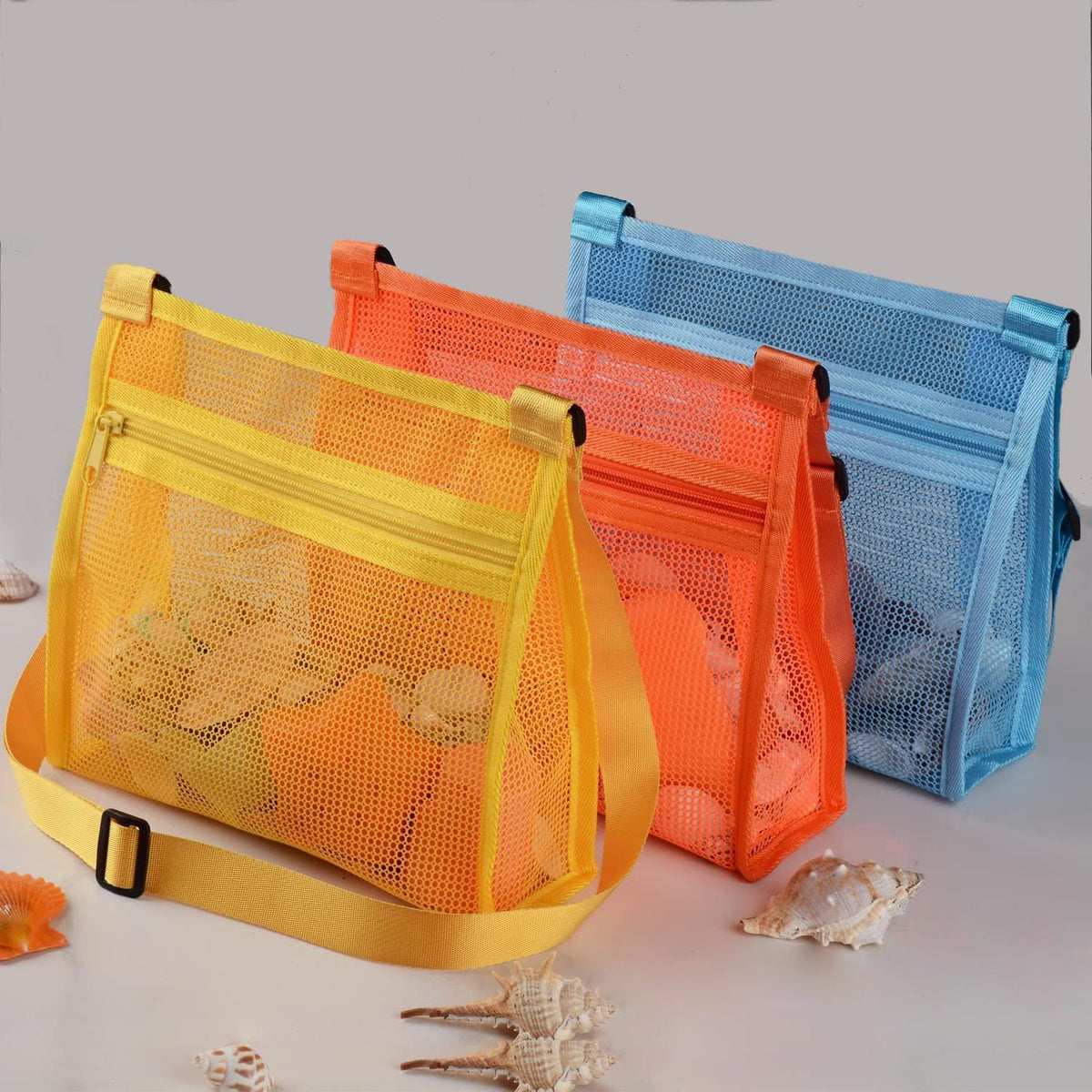 MUYIZI Mesh Beach Bag for Shells Collecting 3 Pack - multicolored - image 3