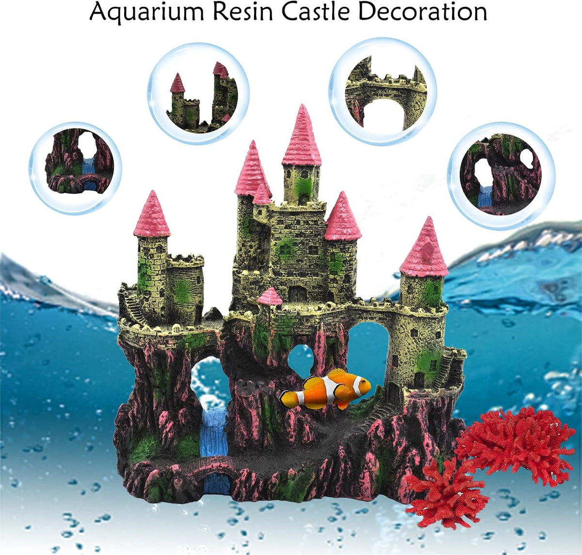 Aquarium Castle Decor, Resin Castle for Fish Tank with Randomly Color Plants Decorations - 【pink】 - image 4