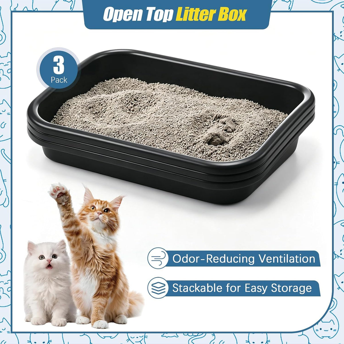 Uiifan 3Pcs Low Entry Cat Litter Box - Dark Gray / 17 x 12 x 3.1 - image 3