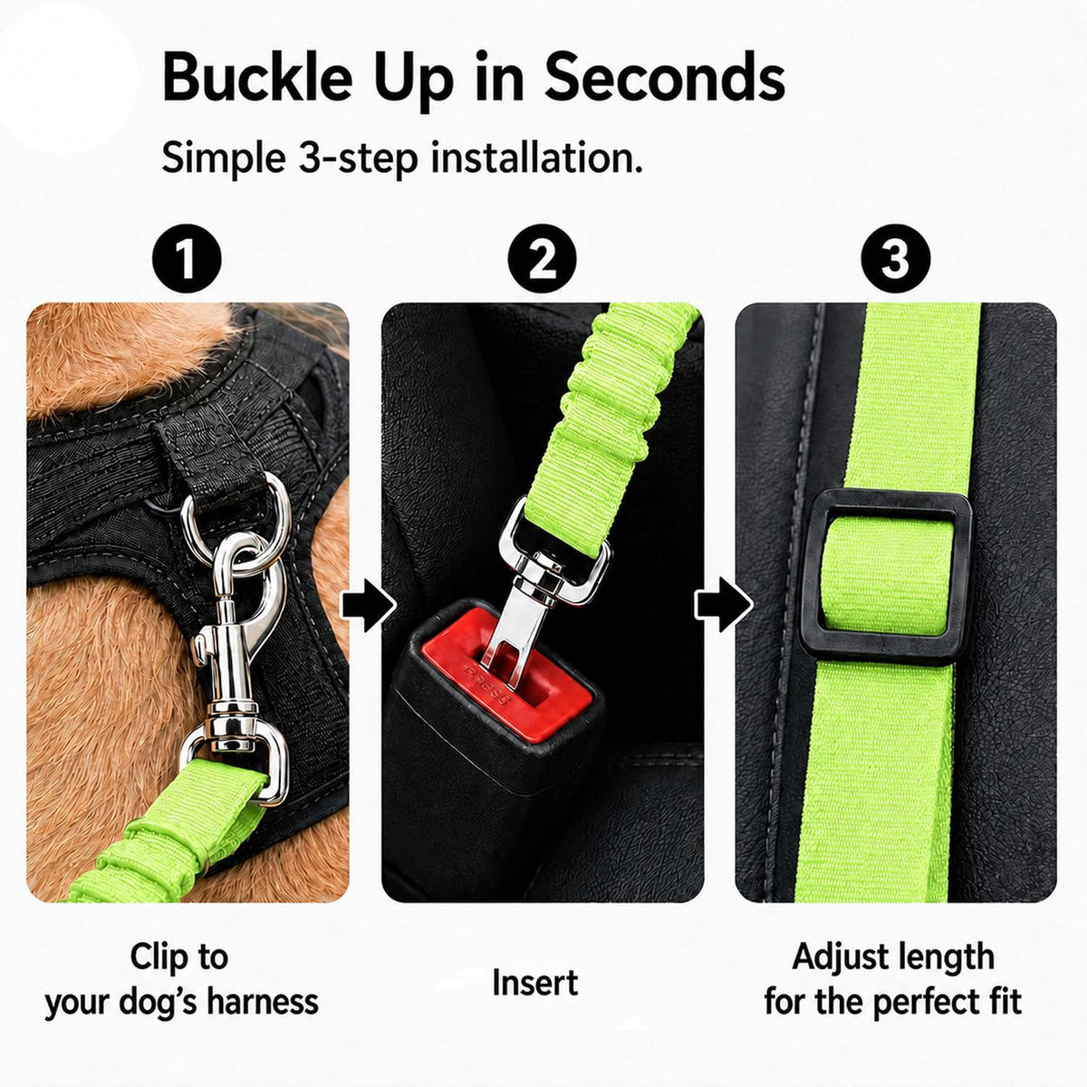 Dog Seat Belt 2Pcs, Retractable Pet Car Harness - Neon GreenGreen - image 3