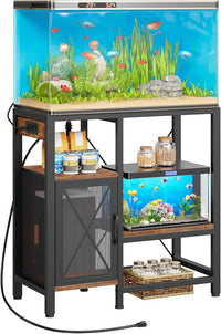 20-37 Gallon Fish Tank Stand, Aquarium Stand with Power Outlet and Storage Cabinet, Heavy Duty Tank Stand Suitable for Turtle Tank, Reptile Terrarium, for Home Office, Rustic Brown FTHR40E01