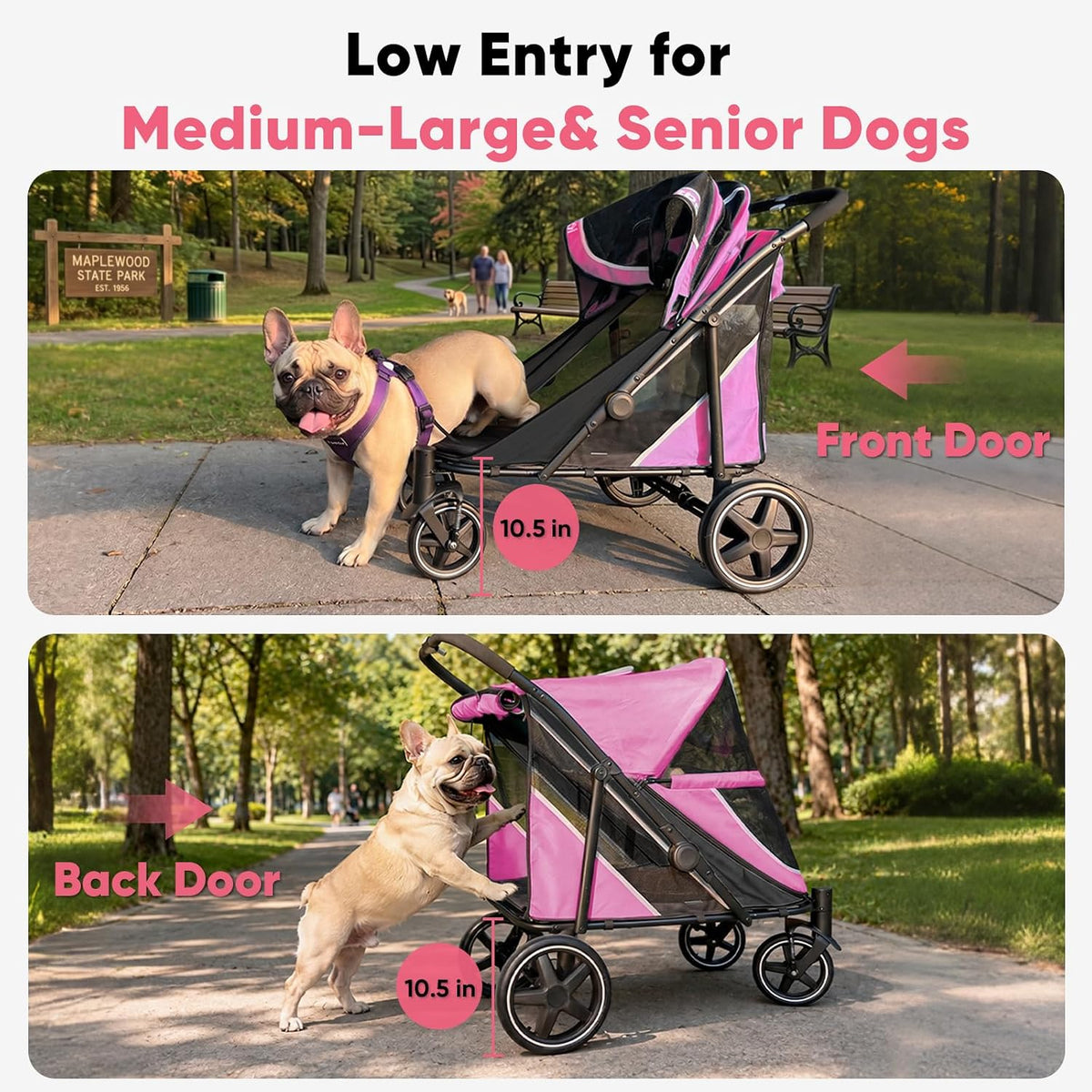 Petbobi Dog Stroller for Large Medium Dogs up to 80 lbs - Pink - image 3