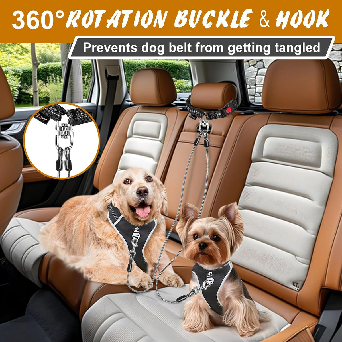 Chew Proof Dog Car Seat Belt - Black(Dual Dog) / 1 Pack - image 4