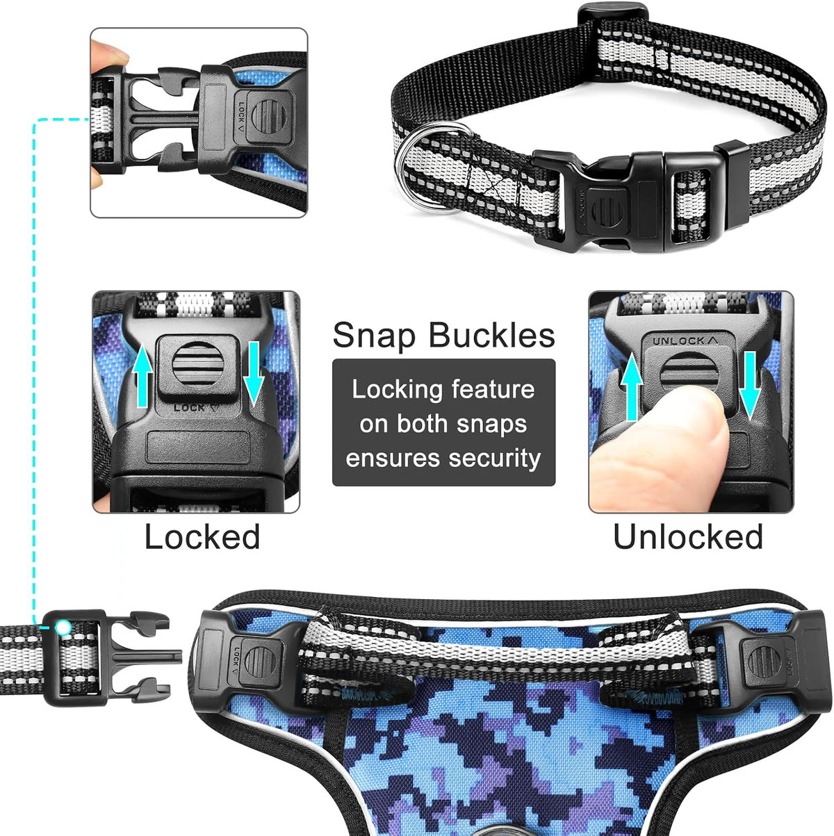 WINSEE Dog/Pet Harnesses No Pull with Dog Collar - X-Large / Blue Camo - image 4