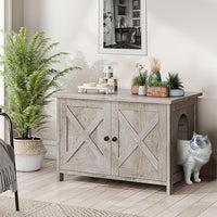 JY QAQA Cat Litter Box Enclosure,Litter Box Furniture Hidden with Barn Door,Wooden Washroom Furniture,Cat House,Fit Most of Litter Box
