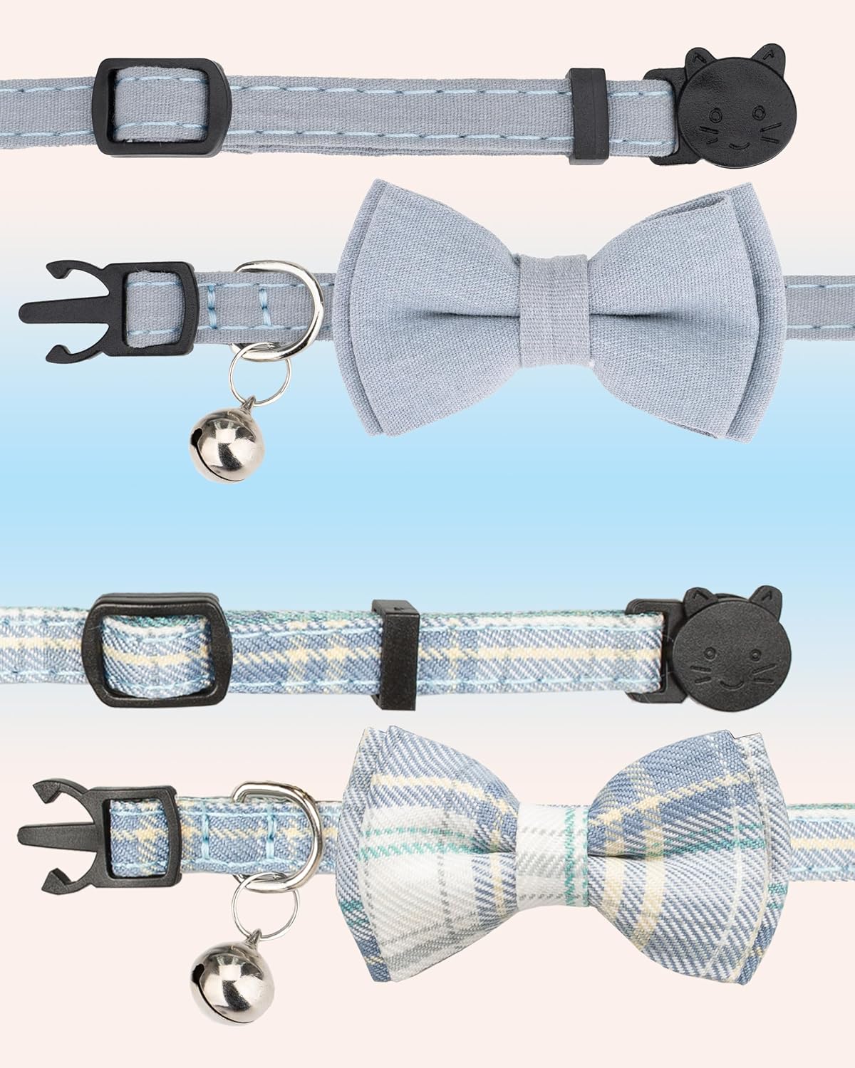 Cat Collar Breakaway Bowtie Safety with Bell Adjustbale Kitten Puppy - D-[2pcs] Blue - image 4