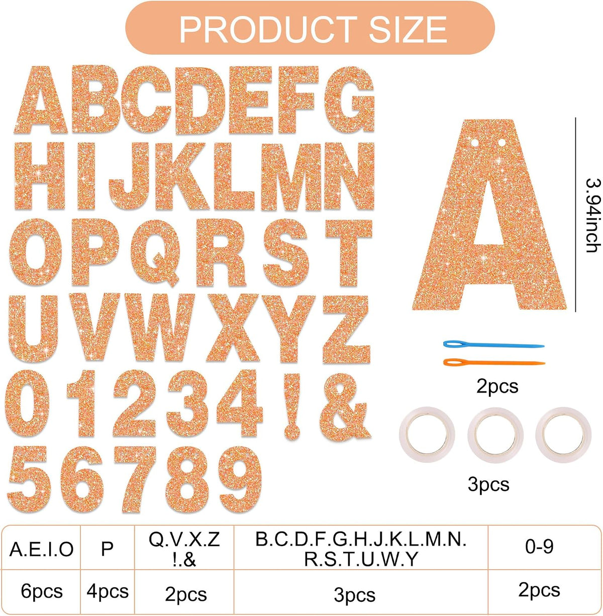 BEISHIDA 116 PCS A-Z DIY Letter Custom Banner Birthday Party Decor – Fun for Kids & Family - Glitter Light Orange - image 3