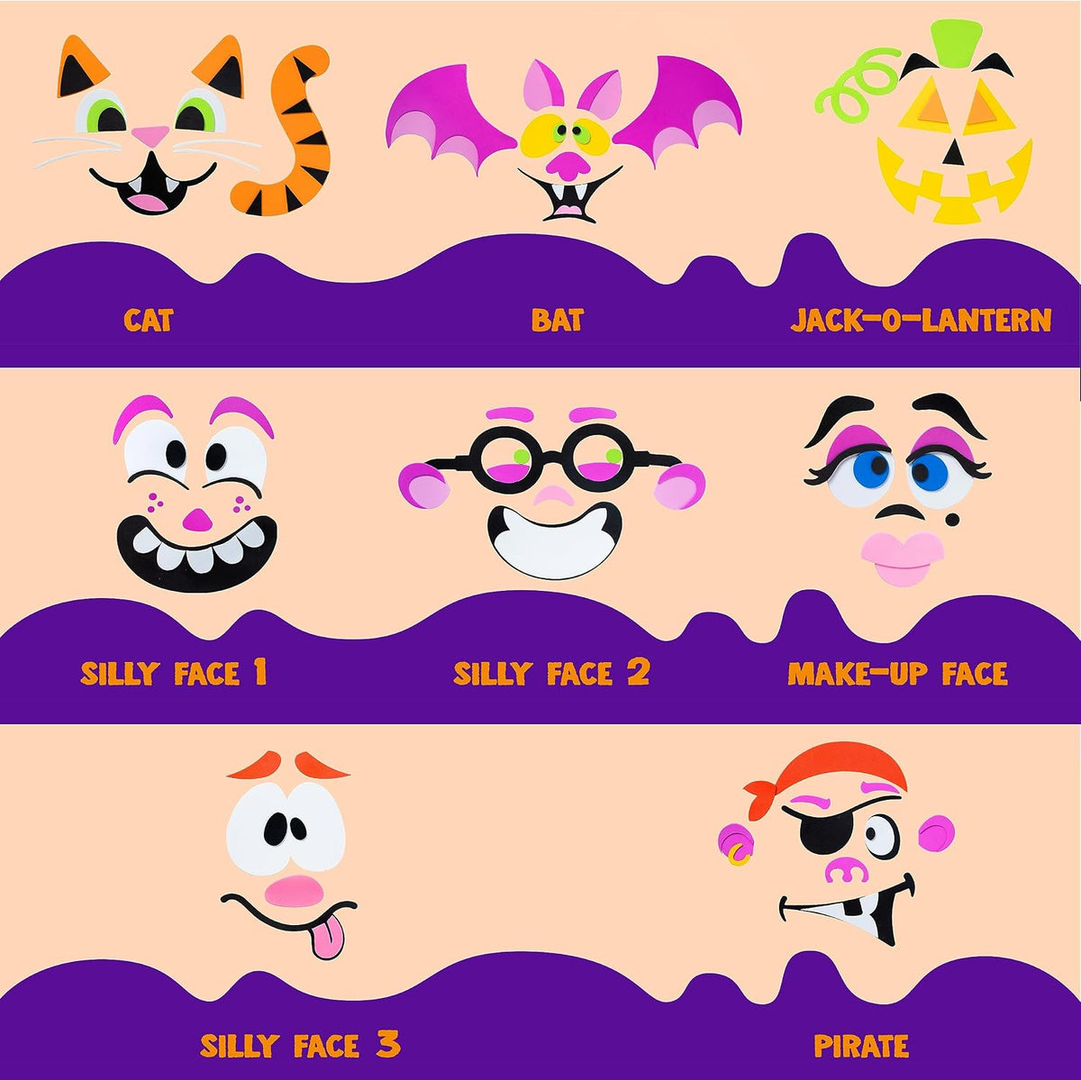 JOYIN Halloween pumpkin decorating stickers, 16 foam face kits including witch, bat and ghost - view 7