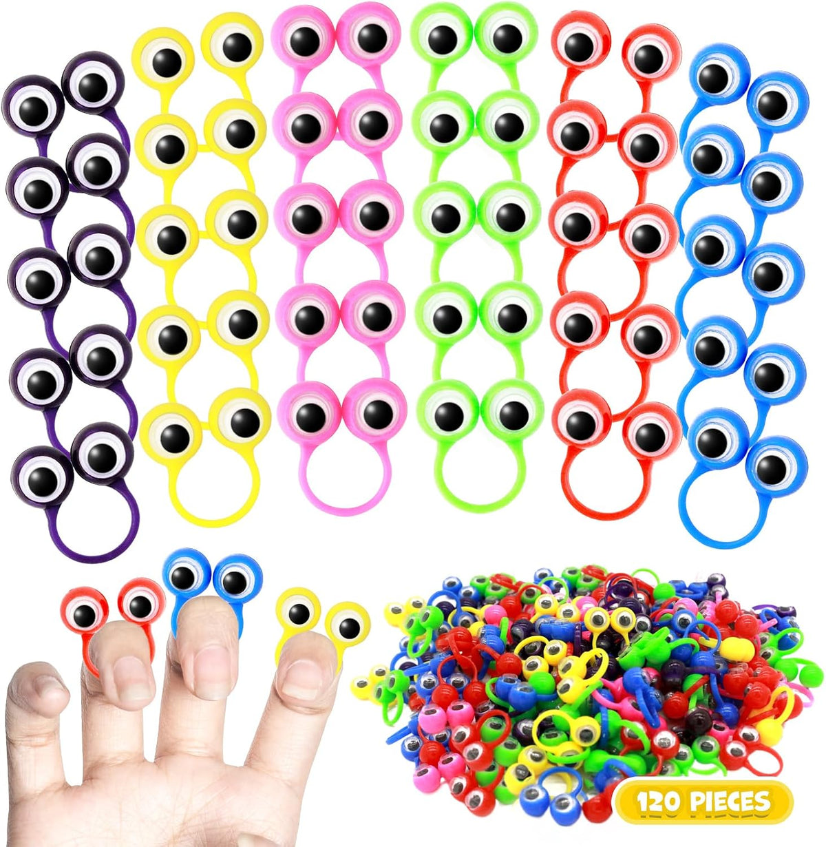 Liesedada 120 eye finger puppets in assorted colors with movable eyeballs