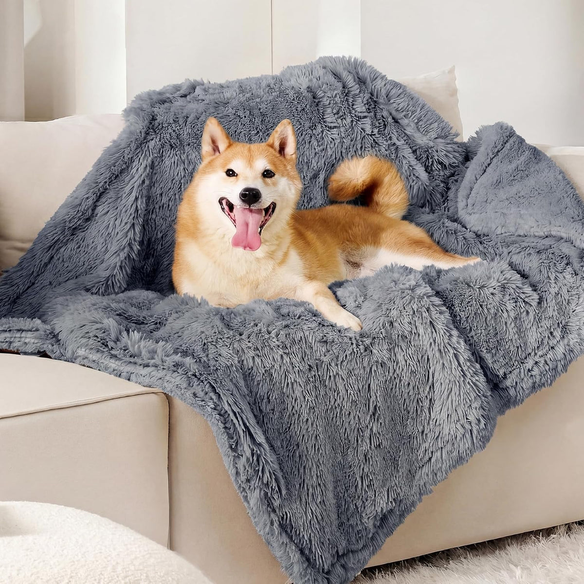 Bedsure Waterproof Dog Blankets for Large Dogs, Fluffy Faux Fur - Grey / L(40x50") - image 2