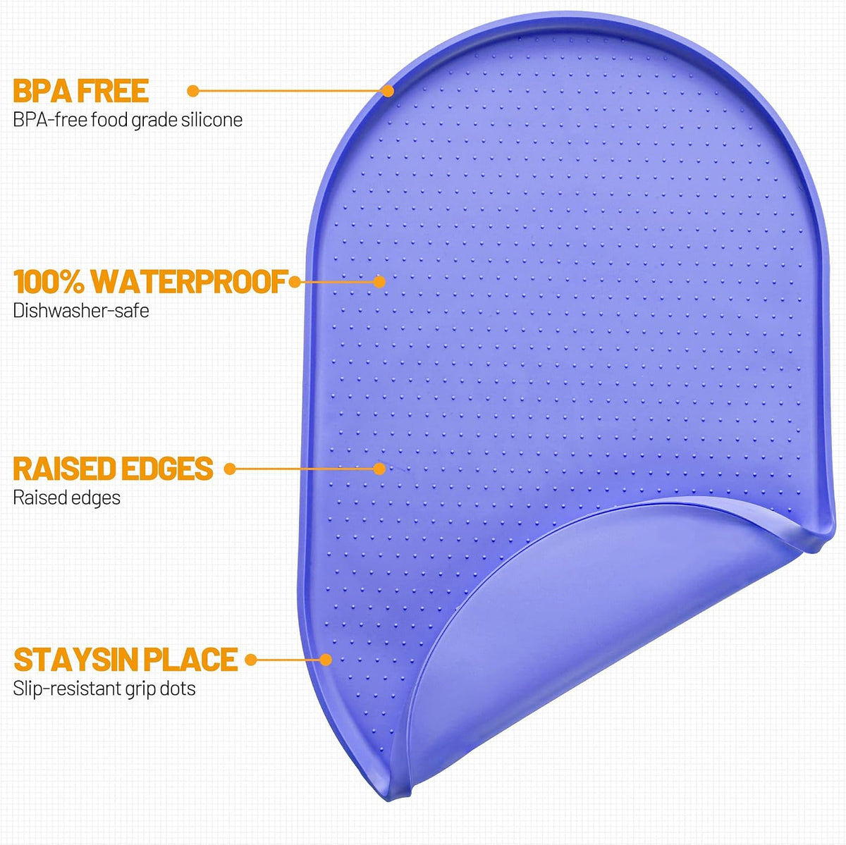 Hubulk 100% Waterproof Silicone Pet Feeding Mat with Raised Edge - Purple / 19"L x 12"W - image 2