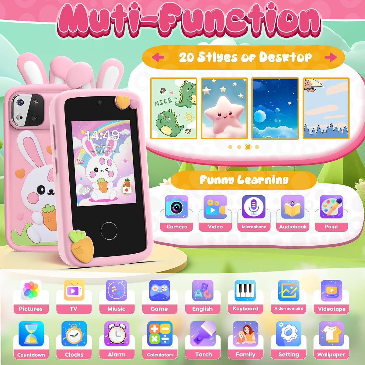 Luyiilo Kids Smart Phone Toys for Boys - Rabbit-Pink - image 2