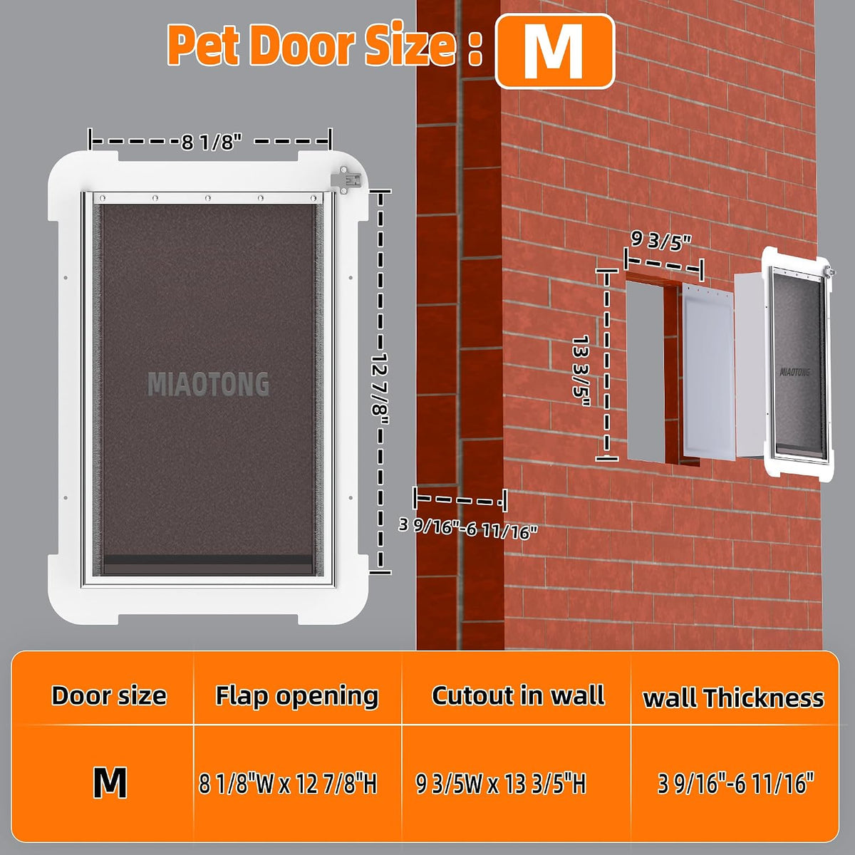3-Flap Never Rust Extra Large Dog Door for Doors with Sliding Lock - Medium / For Wall - image 2