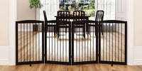 Freestanding Pet Gate for Dogs, Indoor Wooden Foldable Dog Gate for House, Doorway, Stair, 80 Inch Wide, 4 Panels 32",Brown