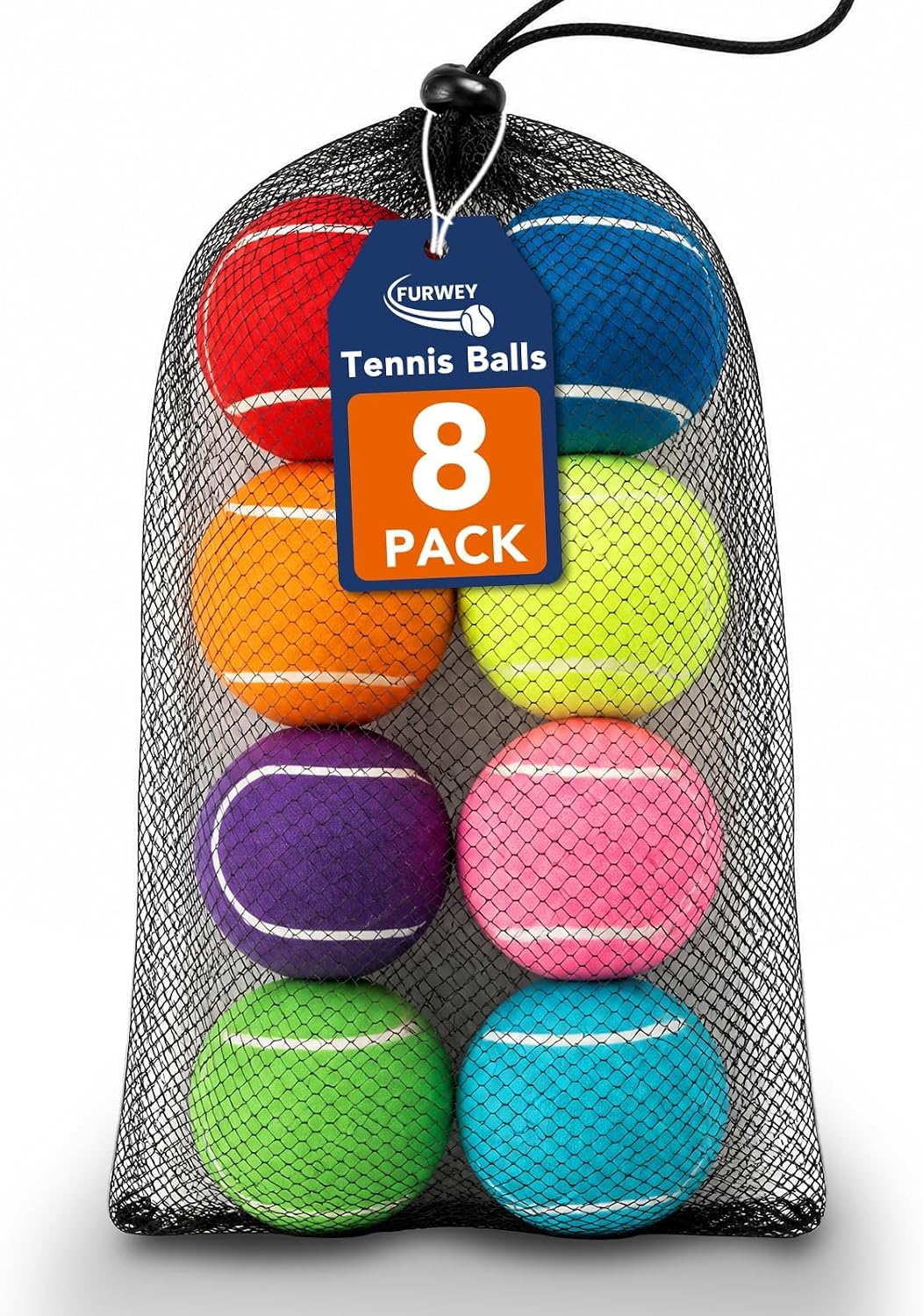 Colorful Tennis Balls for Dogs, Non Squeaky - Medium-2.5in / 8P
