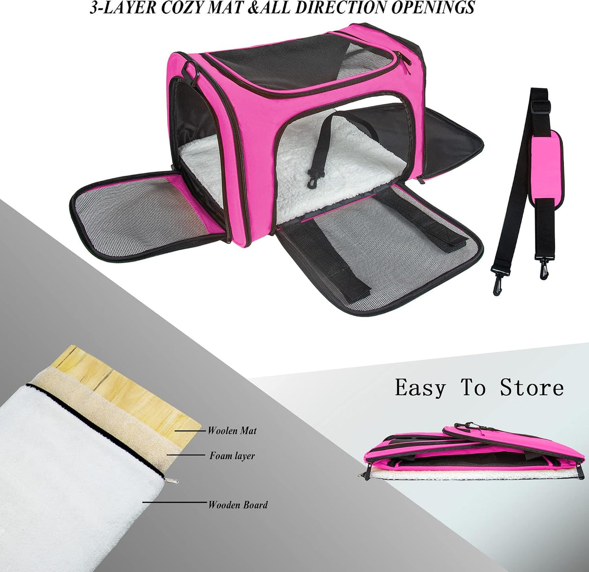 Soft Sided Carrier for Small Medium Cats Dogs - 17.0"L x 11.0"W x 11.0"H / Magenta - image 2