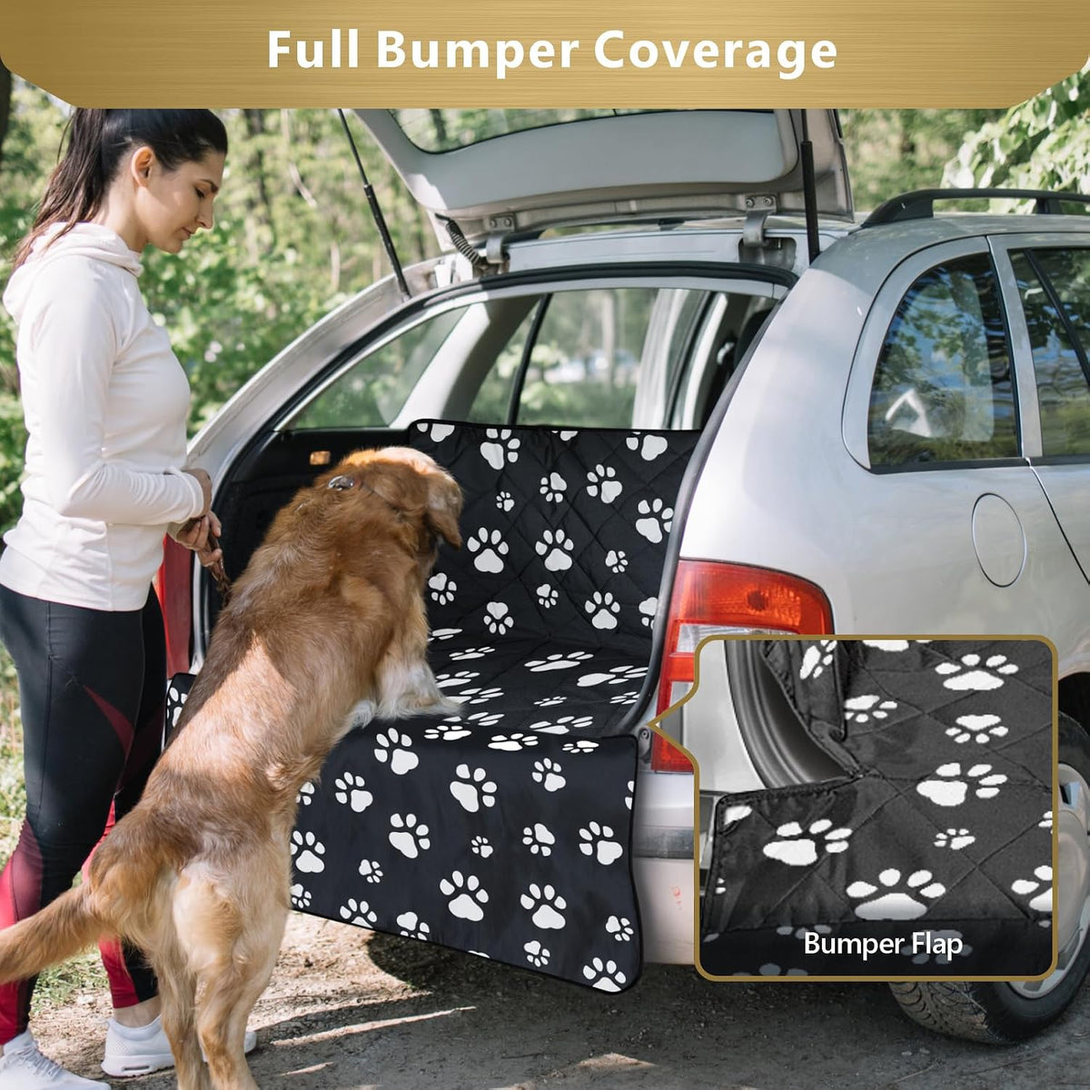 SUV Cargo Liner for Dogs - Trunk Cover for SUV with Bumper Flap Protector – Essentials for Dogs - Paw Print / Extra Large: 55'' x 106" - image 4
