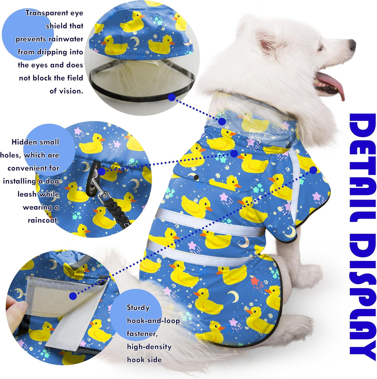 Dog Raincoat, Adjustable Rain Jacket with Hooded Double Layer for Large Medium Small Dogs Puppies - Duck Blue / Small - image 4