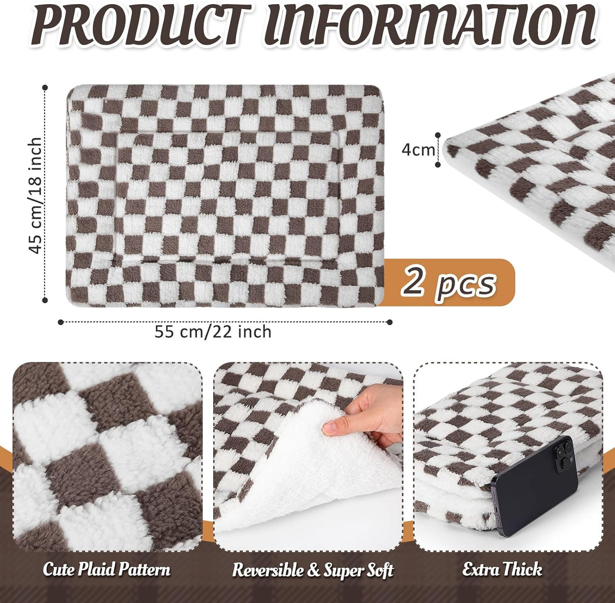 2 Pack Self Warming Cat Dog Bed Pad - Dark Brown / 22'' X 18'' / Plaid - image 2