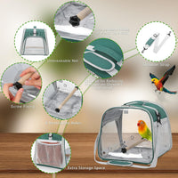 Small Bird Carrier, Large Window Travel Cage with Stand and Easy Clean Tray for Parrot Parakeet - Green - image 3
