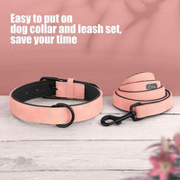 Didog Soft Padded Leather Dog Collar and Leash Set,Pink Breathable Pet Collars with 4FT PU Leather Dog Leash for Small Medium Large Dogs, Pink, M