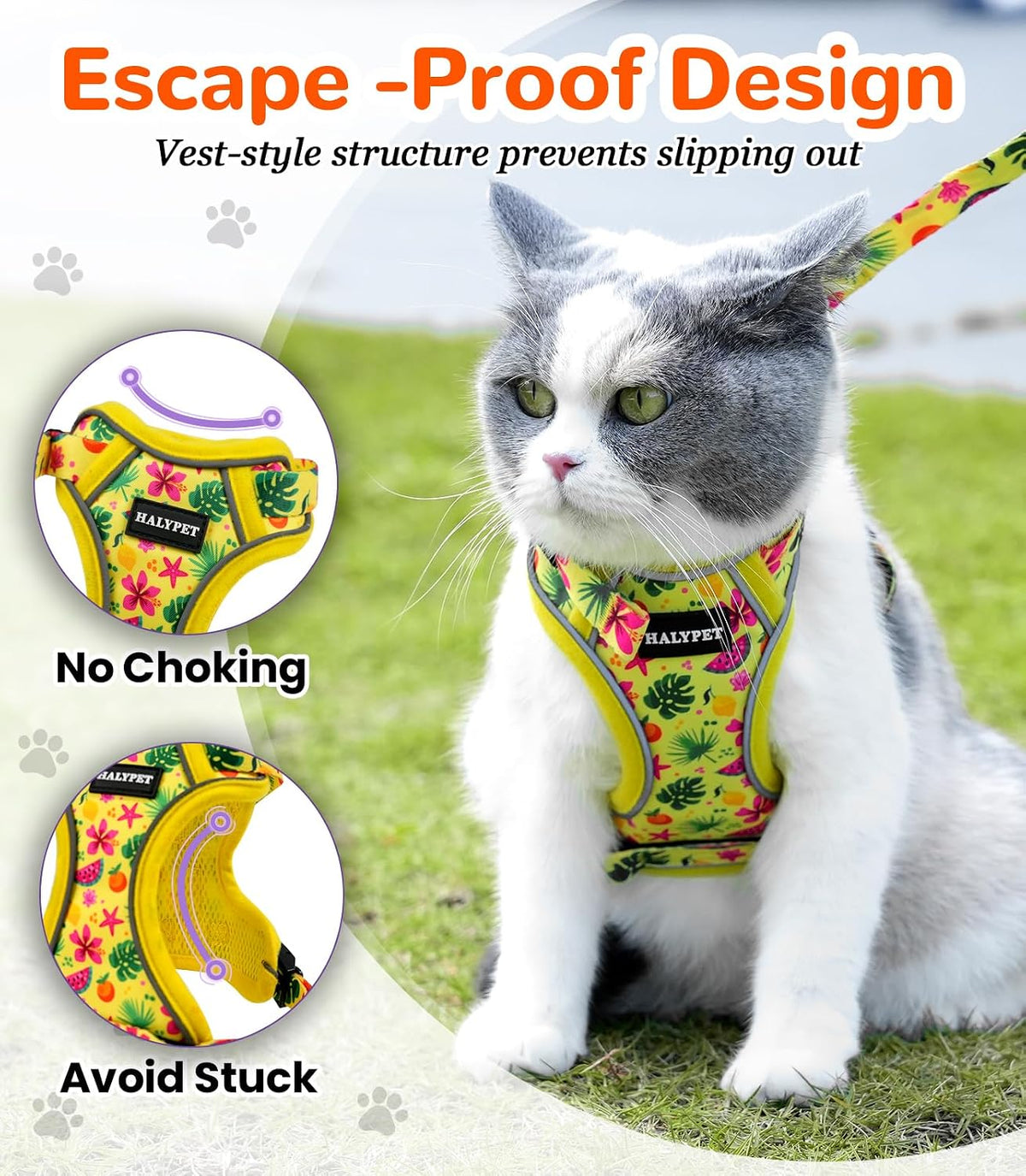 Cat Harness and Leash Set, Escape Proof Kitten Harness, Black - H604 Pro Bright Yellow / Small (7-12lb) - image 2