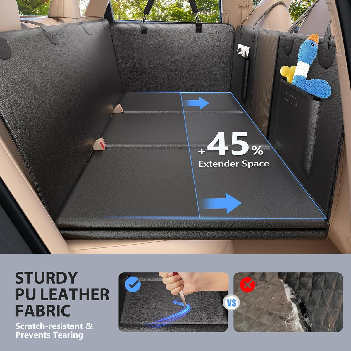 Dog Car Seat Cover for Back Seat, Hard Bottom - L - For Cars/ Mid-Size SUV/ Small Truck / All Black - image 2