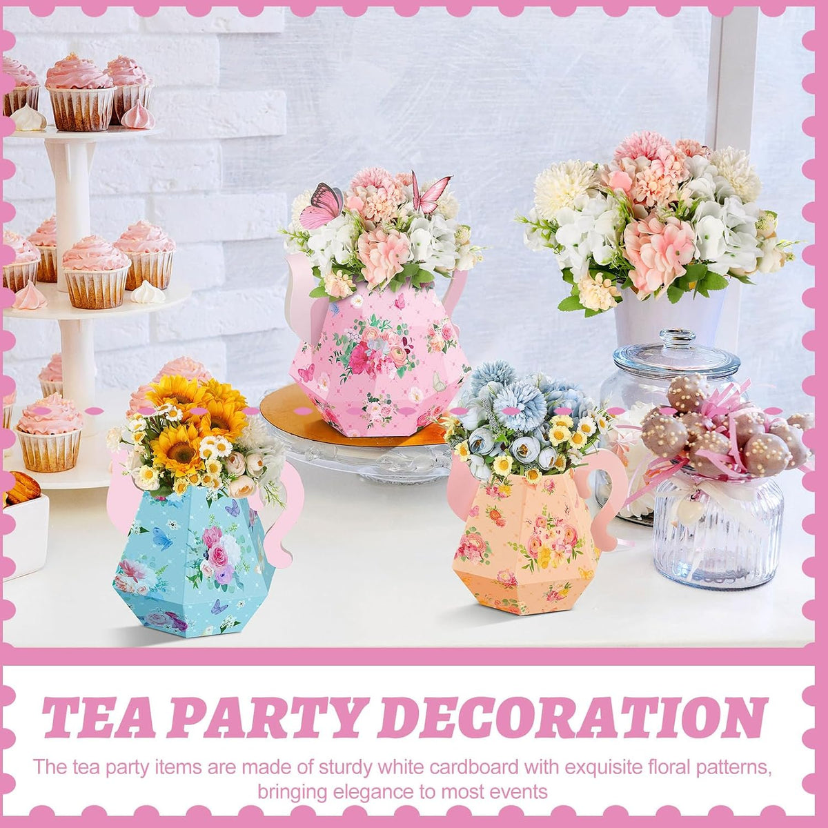 Fulmoon 6 Pcs Tea Party Decoration Flower Box Table Teapot - 9 / Cute - image 3