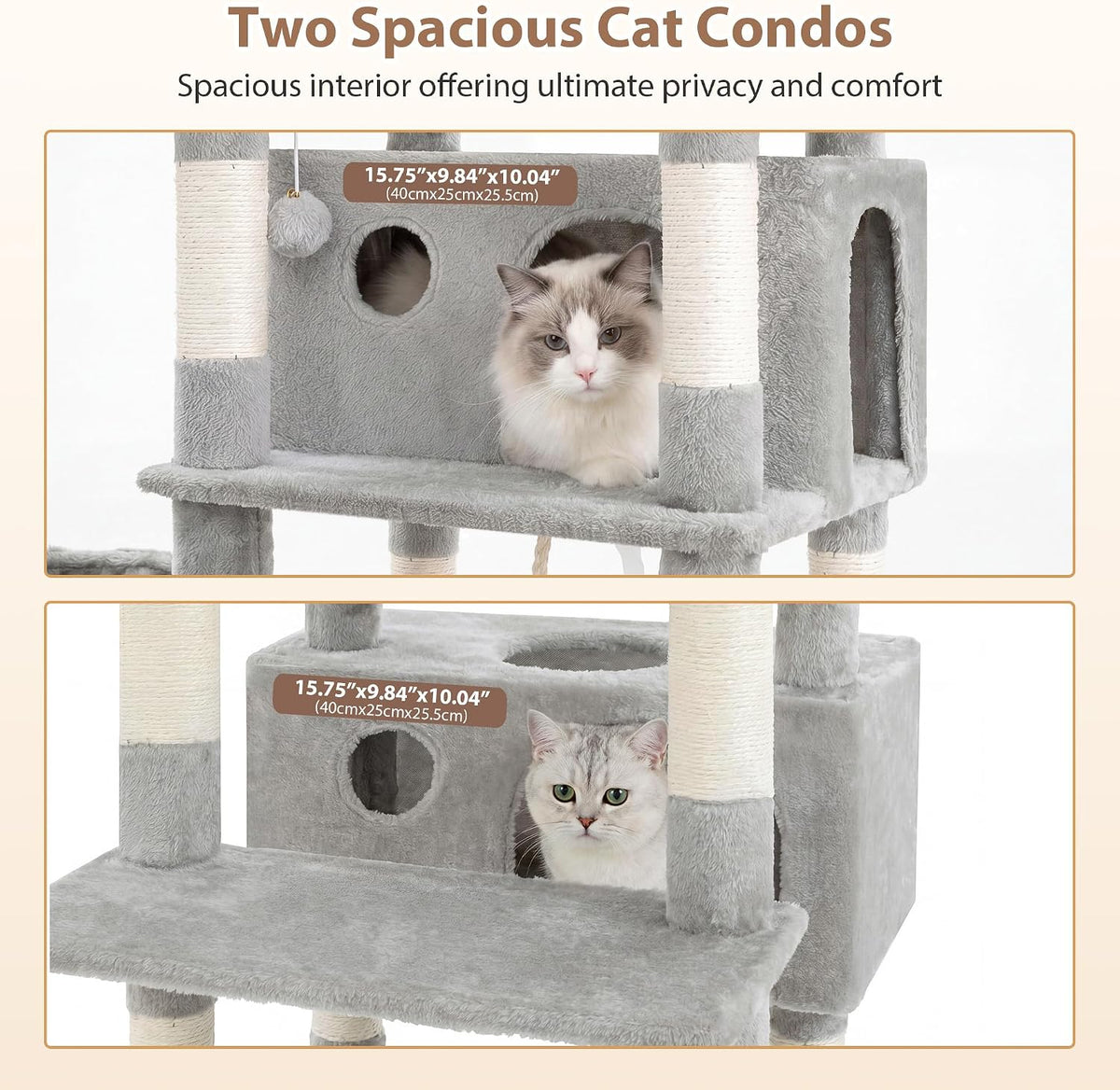 Cat Tree, 74" Tower for Large Cats, Big Condo & Hammock GCT030G – Essentials for Cats - 74 inch / Light gray - image 4
