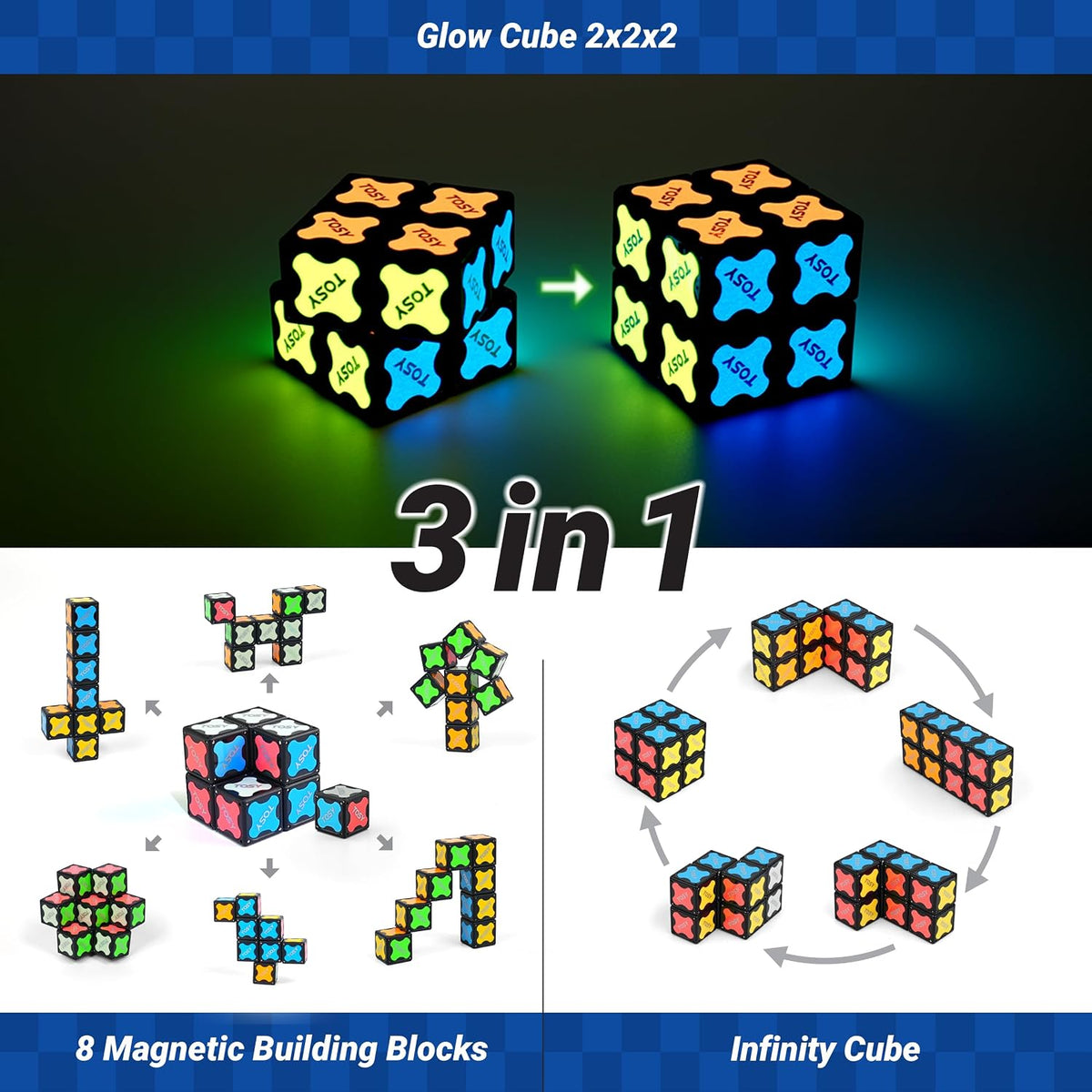 TOSY Magnet Cube 2x2, 8 Blocks, Glowing, UV Flashlight - Cube 2x2 (Single) - image 4