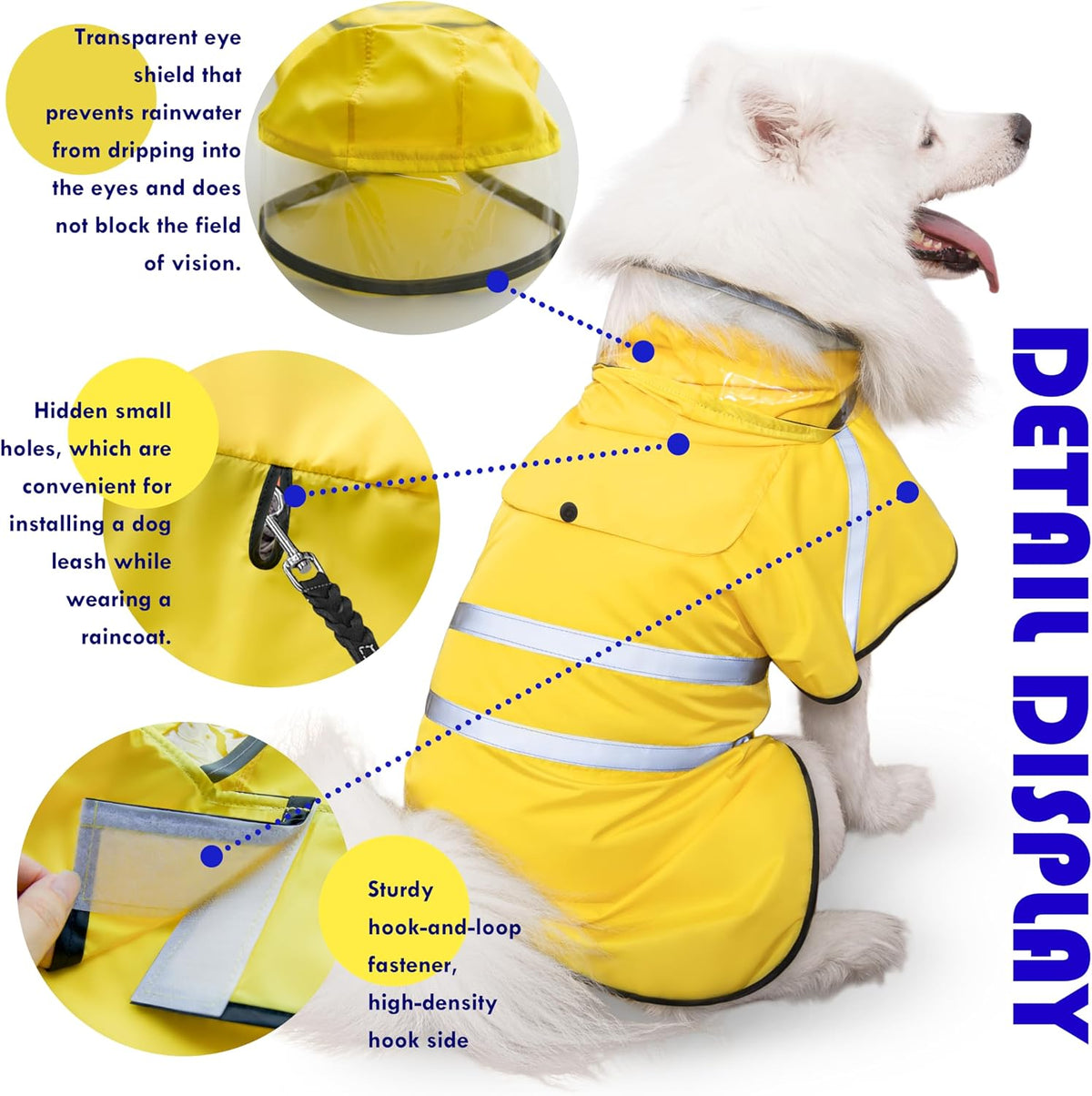 Dog Raincoat, Adjustable Rain Jacket with Hooded Double Layer for Large Medium Small Dogs Puppies - Yellow / Small - image 2