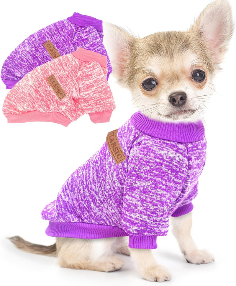 2 Pack Chihuahua Sweater Winter Dog Clothes for Small Dogs Girl Boy – Essentials for Dogs - XX-Small / Purple+Pink