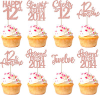 24PCS Black Happy 50th Birthday Cupcake Toppers Fifty Straight Outta - Rose Gold / 12th