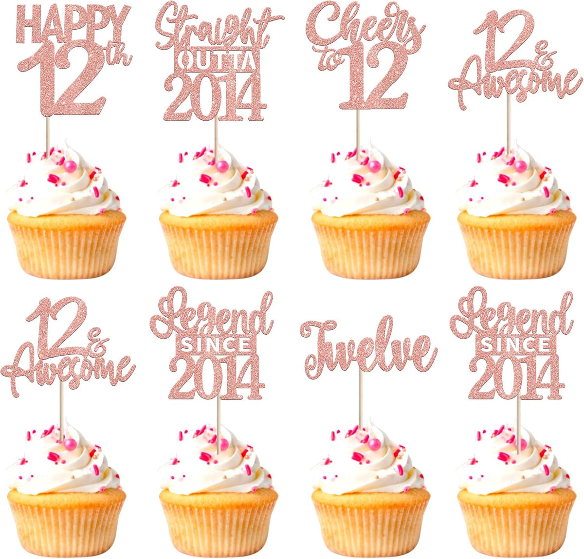 24PCS Black Happy 50th Birthday Cupcake Toppers Fifty Straight Outta - Rose Gold / 12th