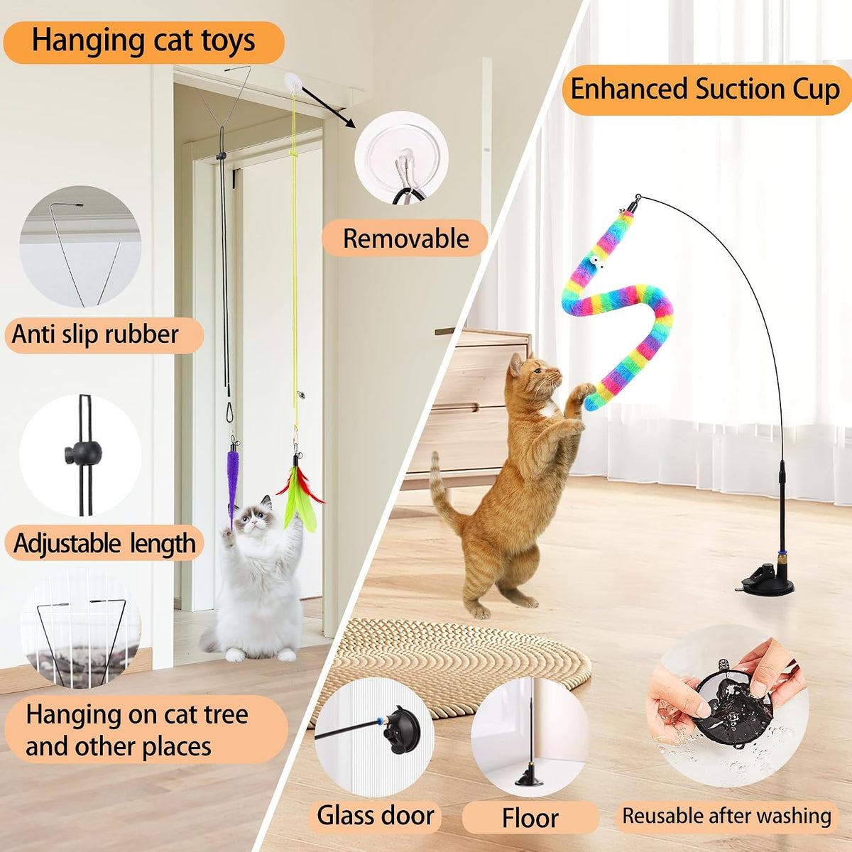 4in1 Interactive Cat Wand Toys with Suction Cup for Indoor Cat - Cat Toy Set - image 3