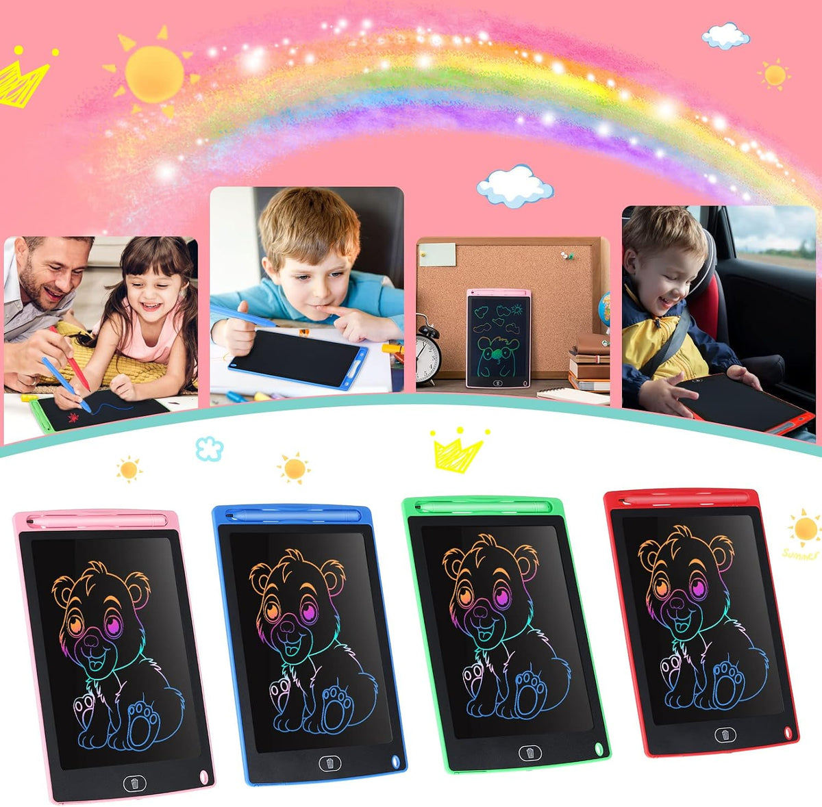 Zonon 4 Pcs LCD Writing Tablet for Kid, Red, Green, Pink - Blue, Red, Green, Pink - image 3