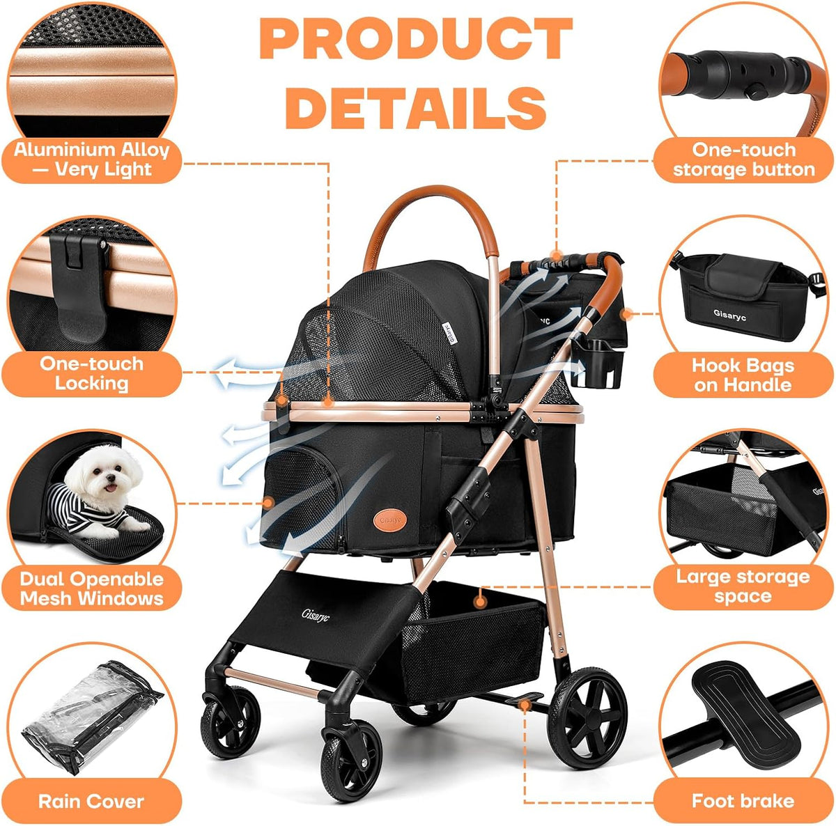 Dog Cat Stroller for Small/Medium Pets - Black - image 4