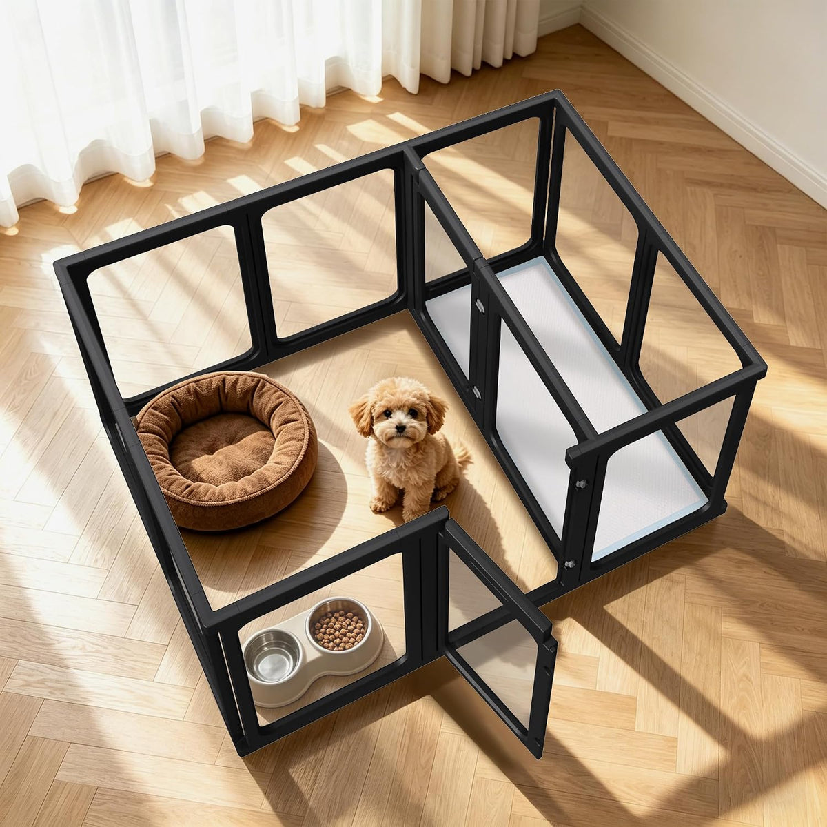 Jalove 12PCS Dog Playpen Clear Puppy Playpen Indoor - Black / 1+1 / 24inch - image 3