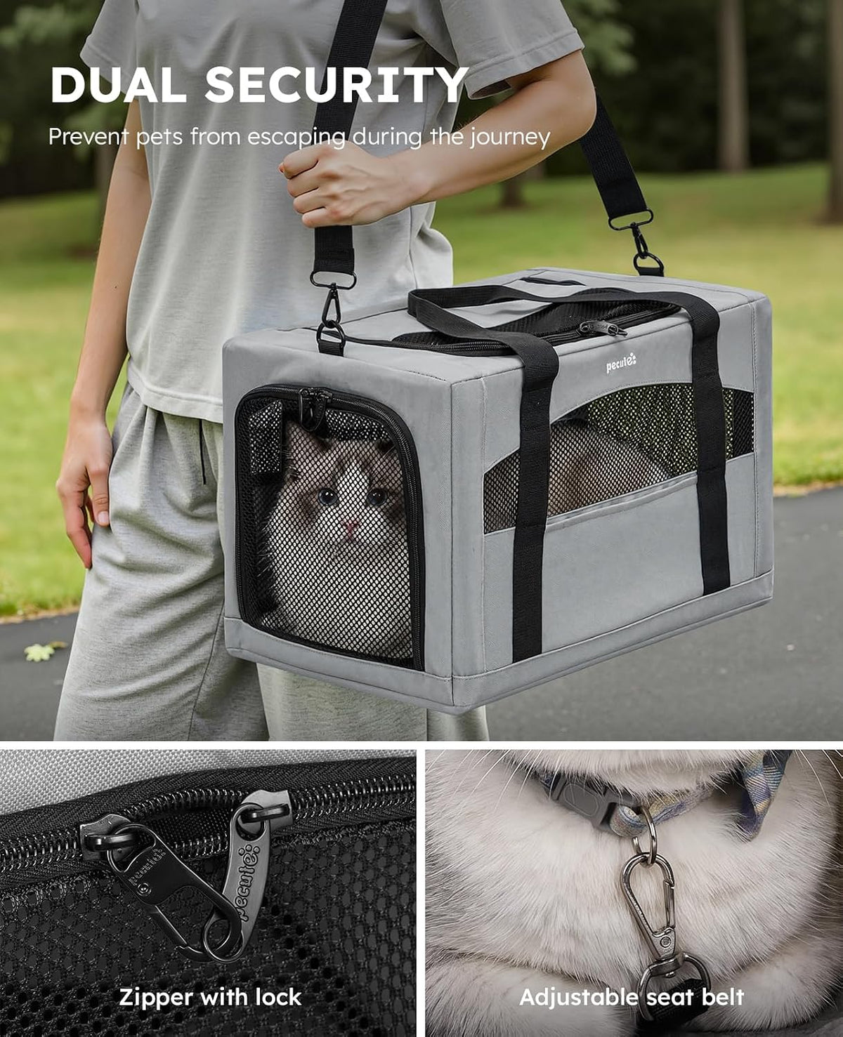 Pecute Cat Carrier Stable, Pet Carrier with Privacy Partition - Gray / 18.5"L x 12.9"W x 11.8"H - image 3