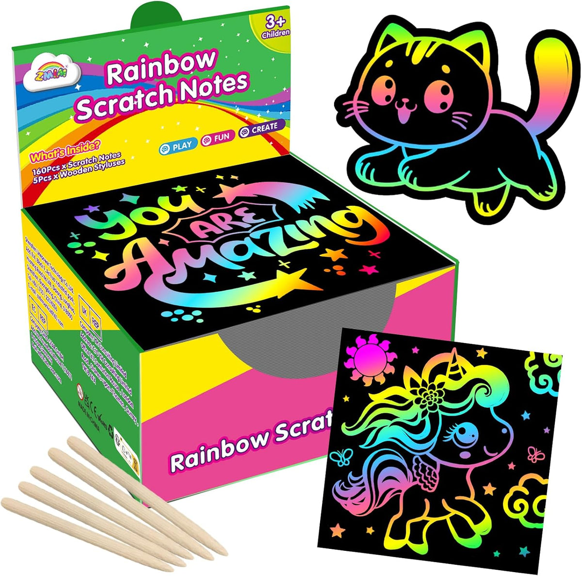 ZMLM 165 Rainbow Scratch Paper Art Mini Notes - Active Scratch Notes