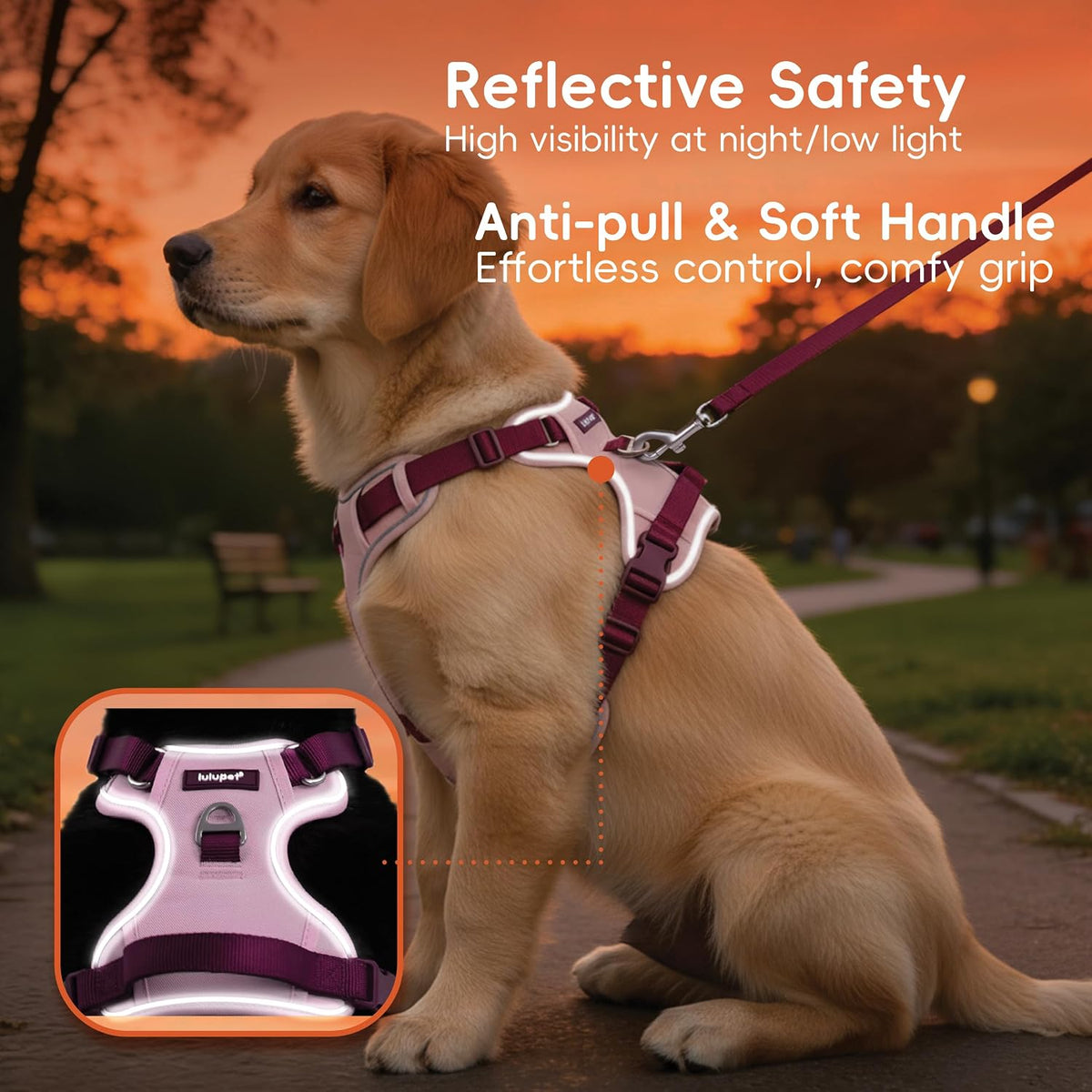Dog Harness and Leash Set with Collar - Pink / XL(Neck:25.2-35.4",Chest:32.3-44.1") - image 4