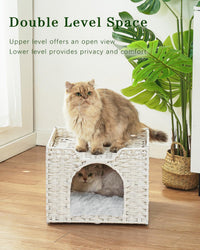 Cat Beds Indoor Kitten House, PE Rattan Cat Cave - White / Rectangle-M - image 2