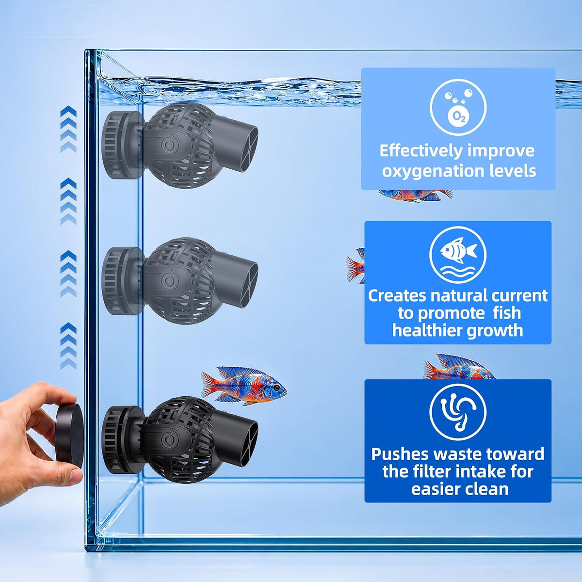FREESEA Magnetic Wave Maker for Aquarium: 1s Mounts on 15mm Glass - 1050 GPH (Blue) - image 4