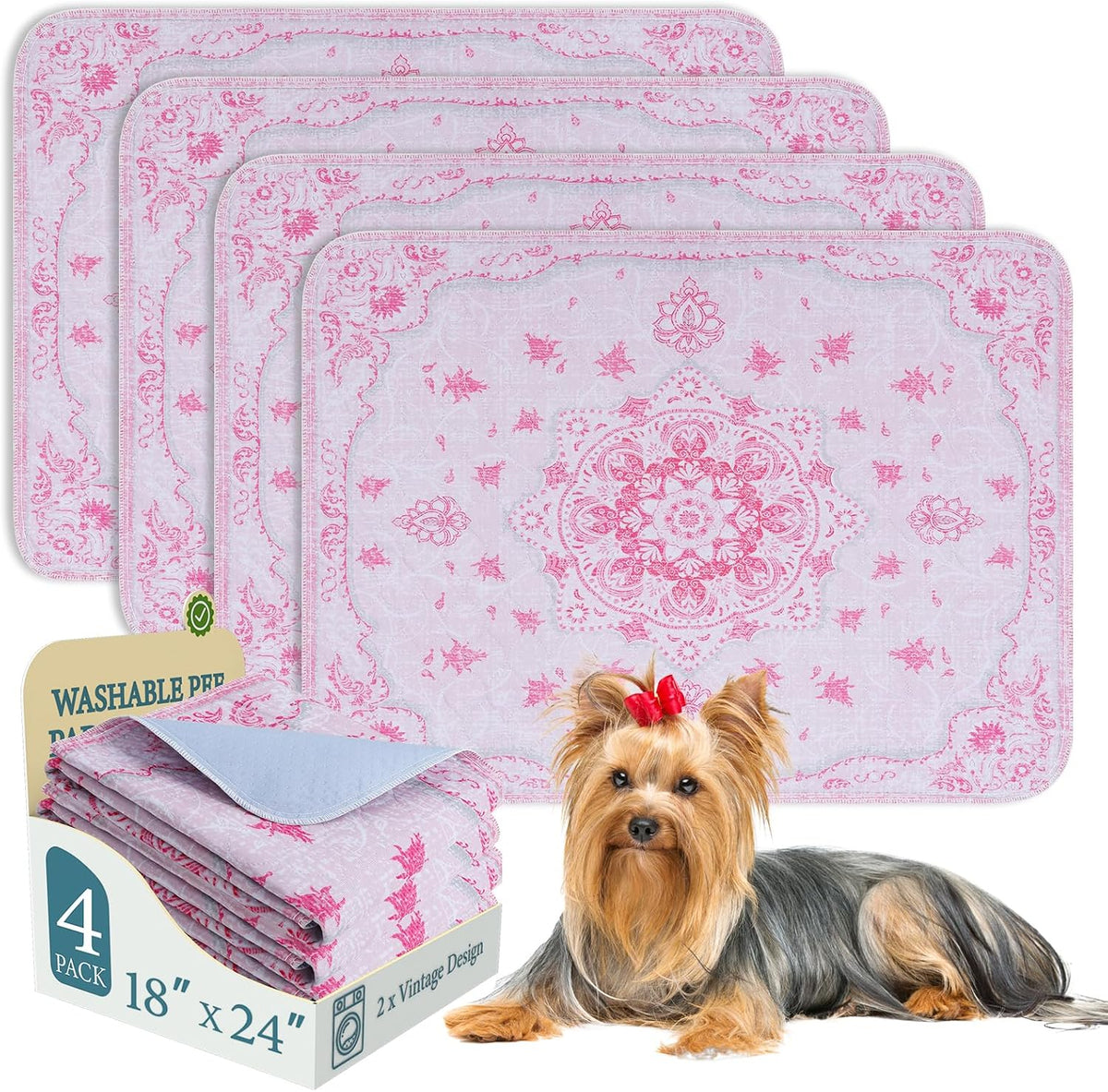Homimp washable reusable dog pee pad with vintage floral pattern and non-slip backing