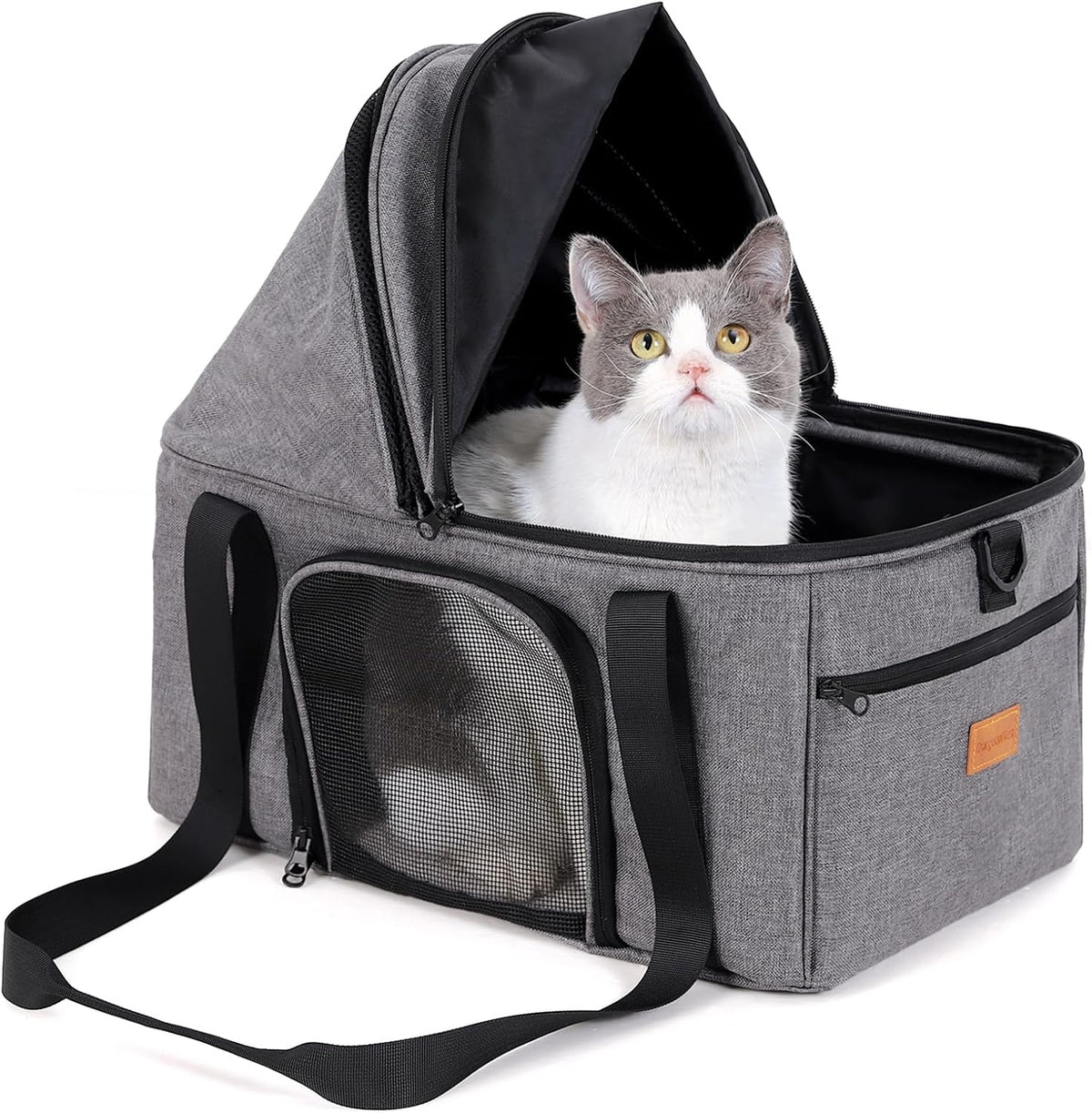 BurgeonNest Top-Expandable Cat Carrier with Semi-Open Canopy - Grey / Large