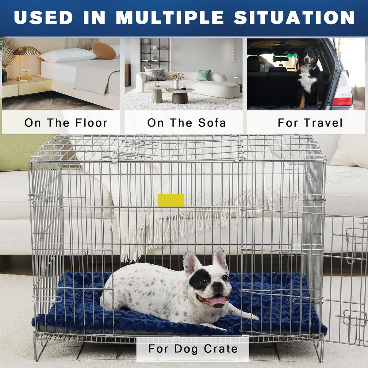 Exsnugy Washable Dog Bed Mat Medium Size Fluffy Pet Crate Pad 36x23 – Essentials for Dogs - Blue / 30.00" x 19.00" x 1.50" - image 3