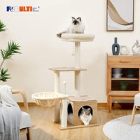 PEQULTI Cat Tree Modern Cat Tower for Indoor Cats,Multilevel Cat Play House with Large Condo, Spacious Hammock, Cozy Top Perch,Scratching Post and Dangling Balls