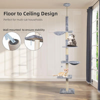 Adjustable 93"-116" Tall Cat Climbing Tree 5-Tier Kitty Activity - Tall / Grey 1 - image 2